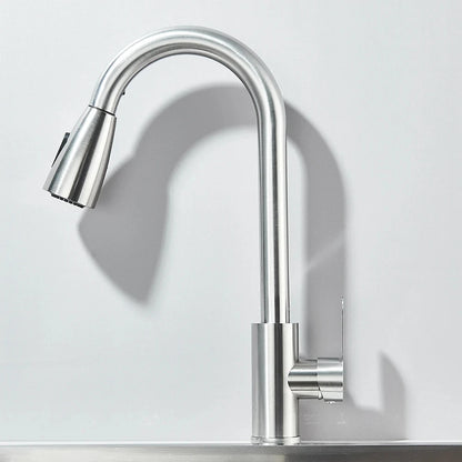 Silver/black stainless steel pull-out hot and cold water sink/washbasin faucet, suitable for kitchens, with splash-proof design.
