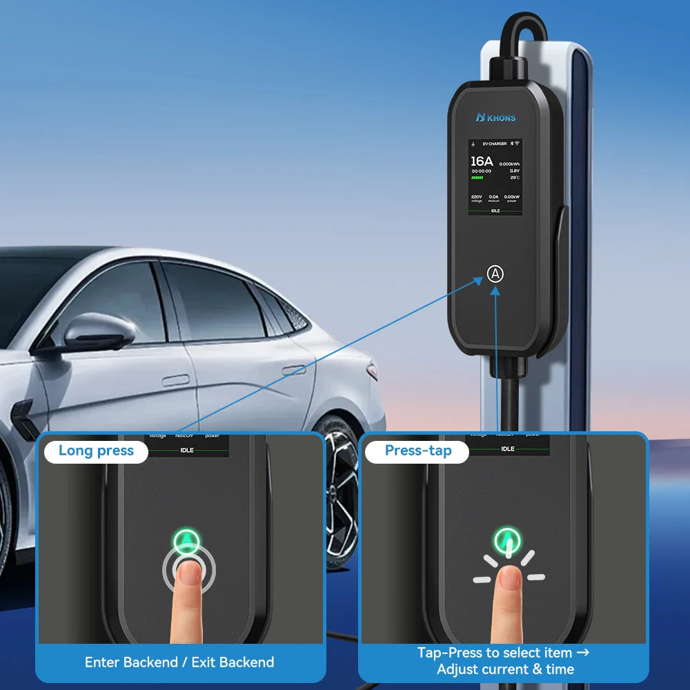 Khons 11KW 16A 3-Phase GB/T EV Charger Portable EVSE Charging Box with APP Control 5m TPU Cable For Electric Cars
