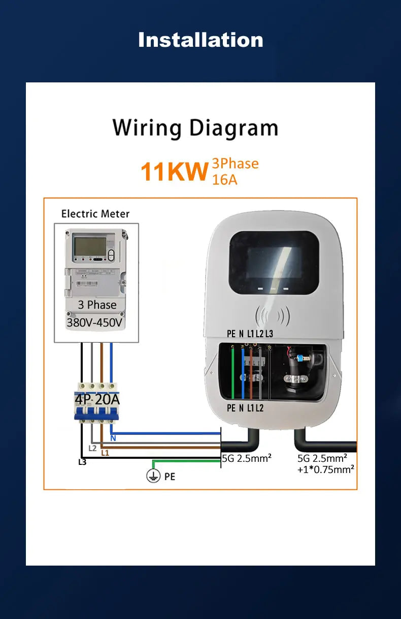 JIGU 11KW Electric Vehicle Charger GBT Car Charging Station Wallbox 380V EV Charger 16A GB/T Charging Cable 10 meters
