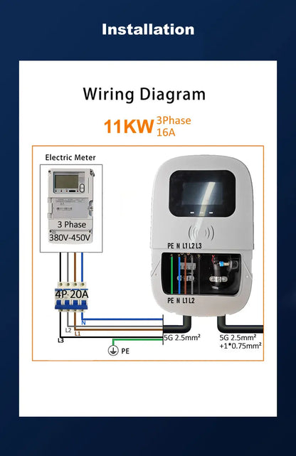 JIGU 11KW Electric Vehicle Charger GBT Car Charging Station Wallbox 380V EV Charger 16A GB/T Charging Cable 10 meters