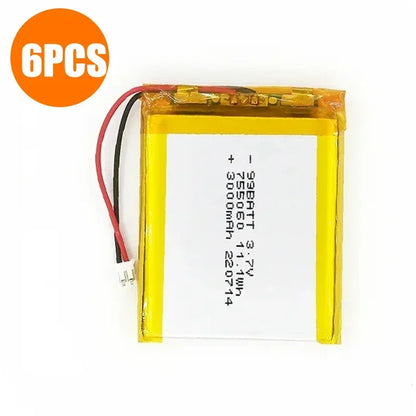 755060 Battery 3.7V 3000mAh Lithium Polymer Rechargeable Batteries for Mobile Power Supply Small Speaker Solar Light Walkie New