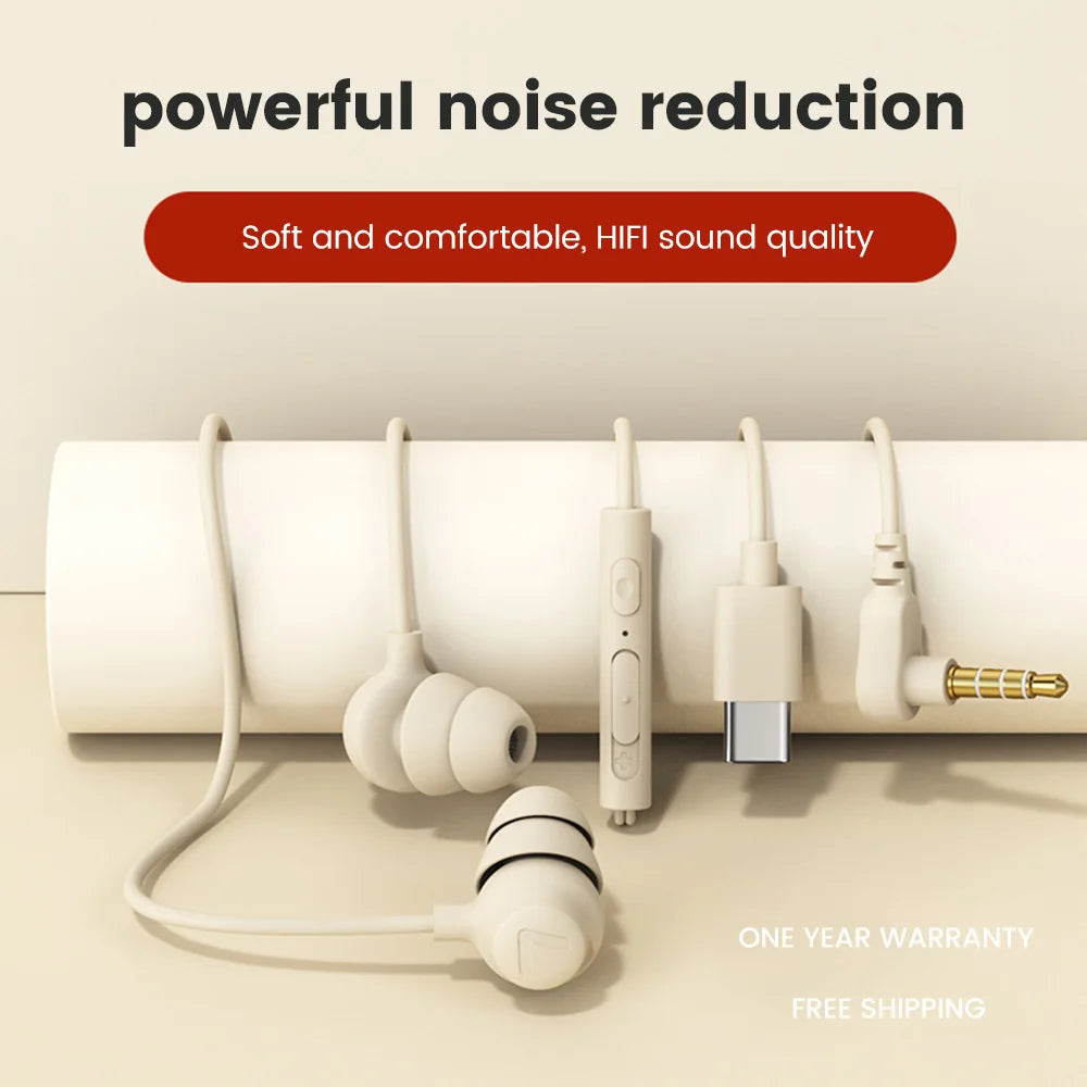 Elbow 3.5mm Wired Earphones Silicone Handsfree Sleep Headphones HiFi Sound Earbuds In-line Control Headset In-ear With Mic