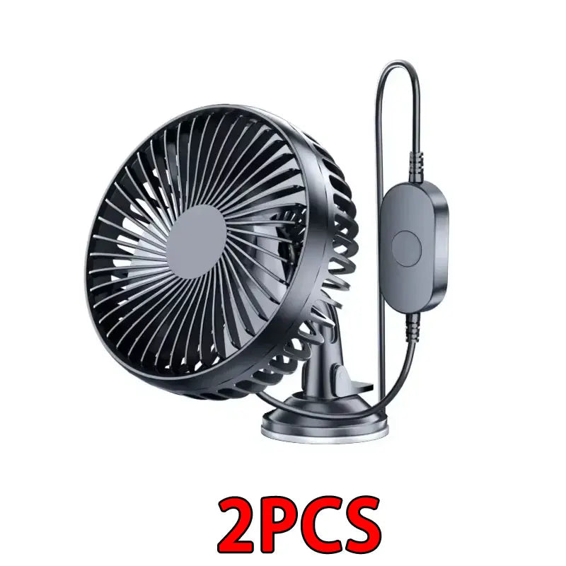 Car Fan 12V-24V Large Wind Three Speed Control Light and Portable Suction Cup Single Head Portable USB  Rechargeable 360 Degree