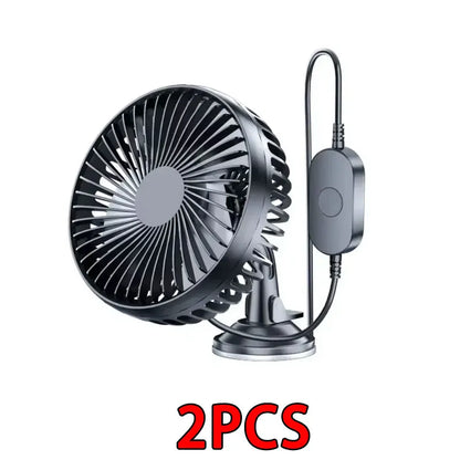 Car Fan 12V-24V Large Wind Three Speed Control Light and Portable Suction Cup Single Head Portable USB  Rechargeable 360 Degree