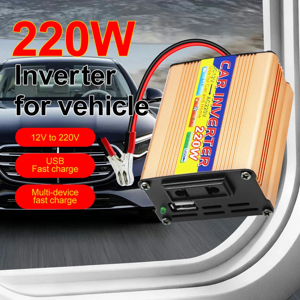 Car Inverters USB Voltage Transformer DC 12V To AC 220V Car Mounted Inverter 220W Power Inverter