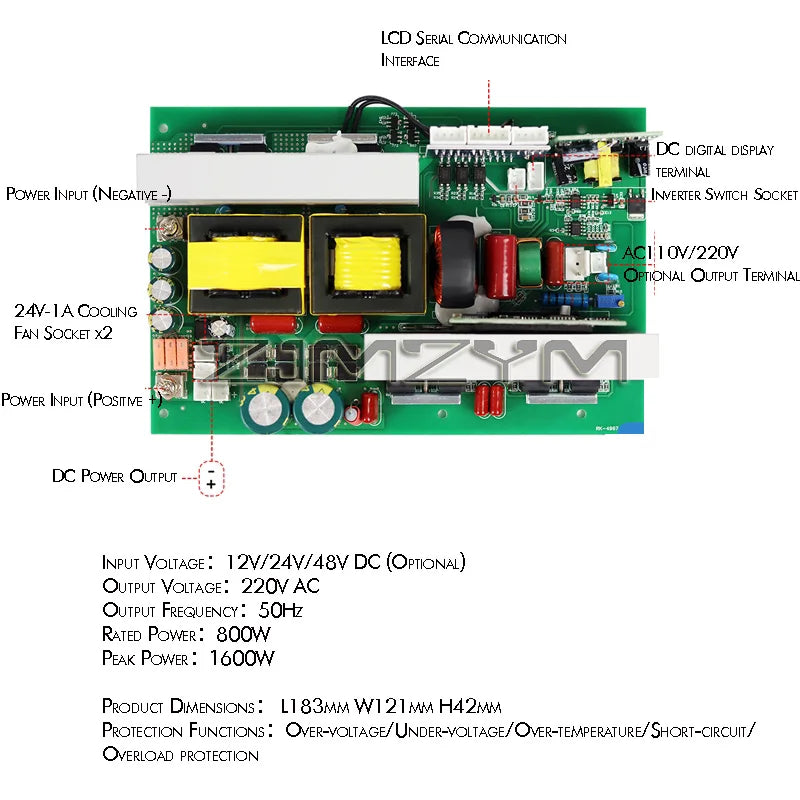 300W 500W 800W Pure Sine Wave Inverter Module 12V 24V 48V 60V To 220V 110V Car Home Converter Lithium Battery