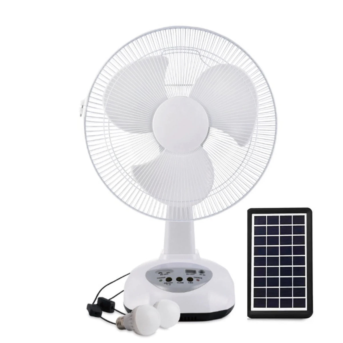 Solar Electric Fan Energy AC/DC 12in Rechargeable Table Fan Outdoor with LED USB Ports Home Office Cooling Air Fan Household
