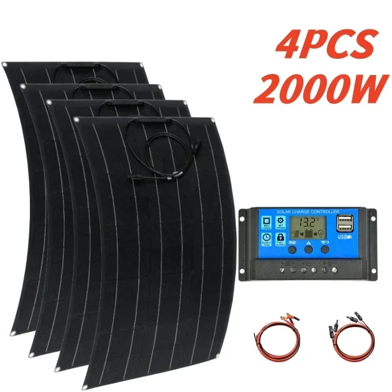 Super Power Solar Panel 500w1000w1500w2000w Suitable For RV Boat Car Household  Camping 18V 36V Battery Charger Solar Panel Kits