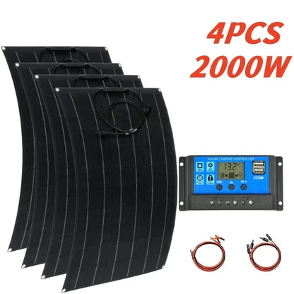Super Power Solar Panel 500w1000w1500w2000w Suitable For RV Boat Car Household  Camping 18V 36V Battery Charger Solar Panel Kits