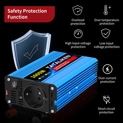 3000W Pure Sine Wave Power Inverter 12V to 230V 240V Car Converter Adapter with EU Outlets and Cooling Fan