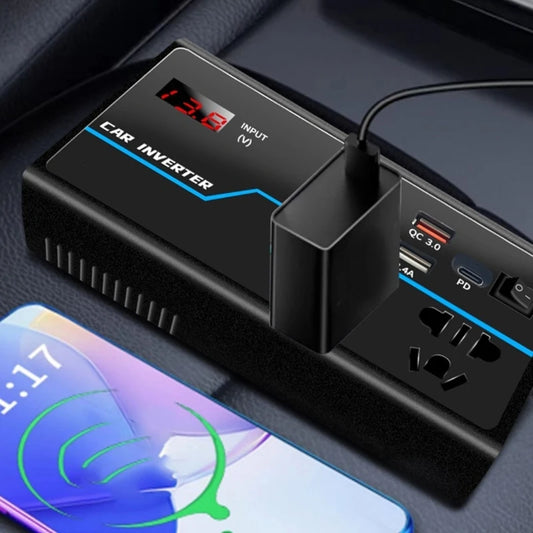 Portable Car Inverter Converts 12V/24V  to 110V/220V  with Voltages Display Compact Vehicle Inverter Simple Operate D7YA
