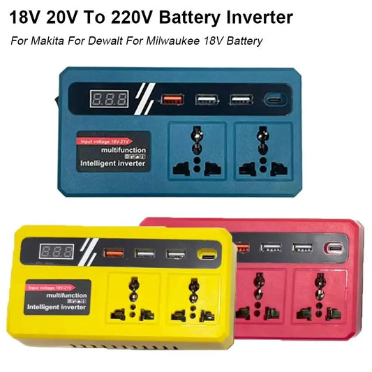 1Pcs 18v 20v To 220v Battery Inverter Multifunctional with 4 USB LED Socket Smart Transformer Household 120W