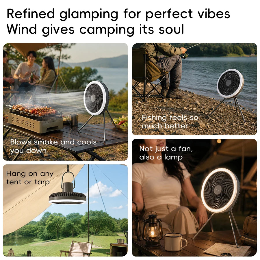 Outdoor Camping Rechargeable Fan Wireless Ceiling Electric Fan LED Light 10000mAh Emergency Charging Desktop Portable Fan Tripod