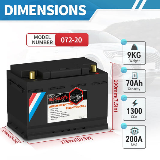 12V LiFePO4 Lithium Car Battery 70Ah 80Ah 100Ah 120Ah Jump Starter Battery Built in 200A BMS for Car, Automotive , SUV, Vehicle