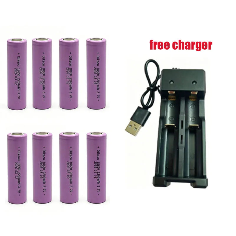 3.7V-2200mAh 18650 Rechargeable Lithium Battery, Free Charger, Suitable for Headlamps/Shaving Razors/Electric Toys/Power Tools