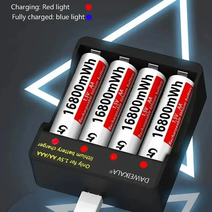 1.5V AA Lithium 🔋Battery 16800mWh Rechargeable Batteries with Charger - for RC Toys/Mouse/Fan/Game Controllers, 1200 Cycles