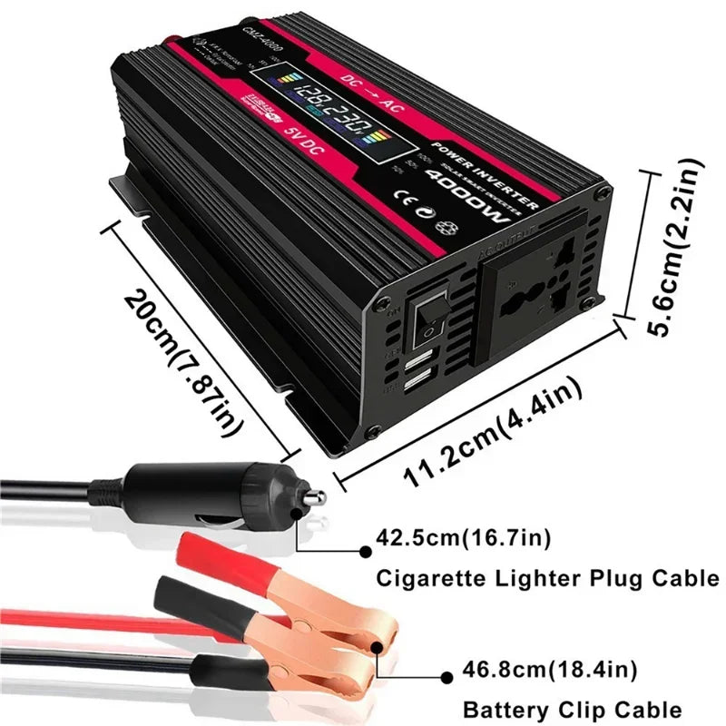 Solar Power Inverters 4000W Modified Sine Wave USB Car Inverter DC 12V 220V 110V LCD Display Transformer Voltage Converter