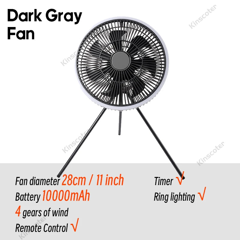 Outdoor Camping Rechargeable Fan Wireless Ceiling Electric Fan LED Light 10000mAh Emergency Charging Desktop Portable Fan Tripod