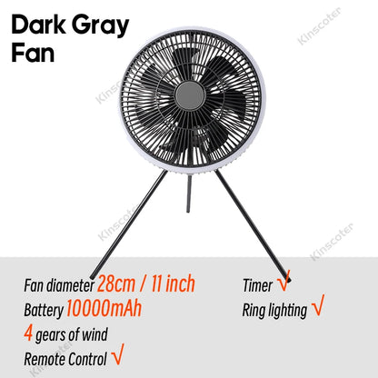 Outdoor Camping Rechargeable Fan Wireless Ceiling Electric Fan LED Light 10000mAh Emergency Charging Desktop Portable Fan Tripod
