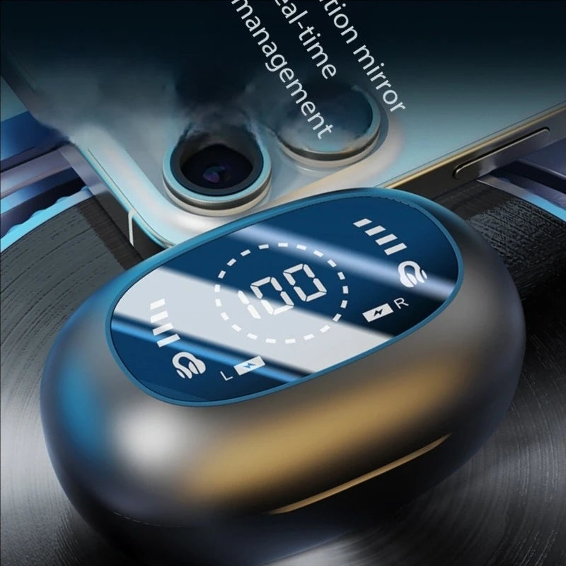 New Mirror Surface Digital Display Soft Silicone Ear Clip Wireless Bluetooth Earphones with Noise Reduction, High-Definition, and Lossless for Sports
