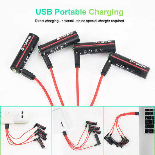 Soshine AA and AAA Li-ion Rechargeable Batteries USB Lithium 1.5V AA 2600mWh 3500mwh 4200mwh +1.5V AAA 600mwh 1100mWh Battery