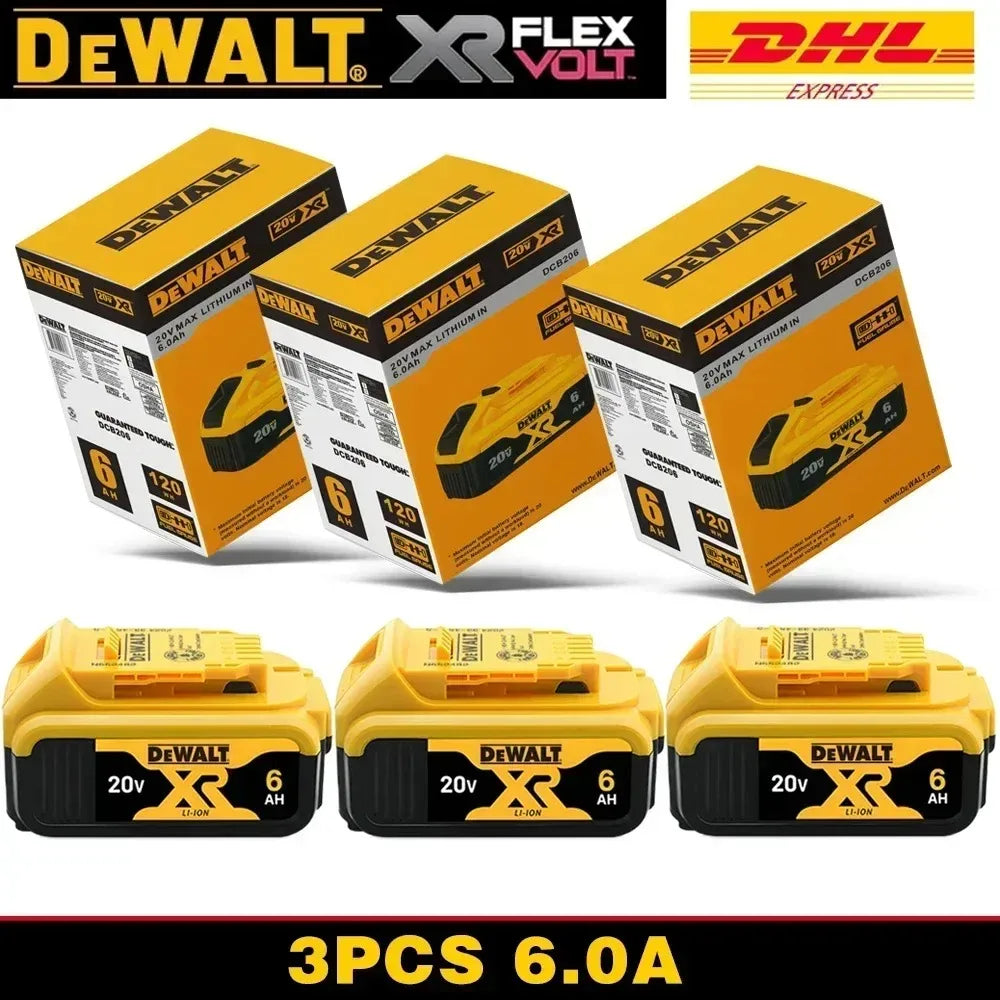 100% Original DeWalt Batteries 20V 6000mAh Li Ion Battery For DCB206 DCB205 DCB204 DCB200 DeWalt Power Tools Air Transport