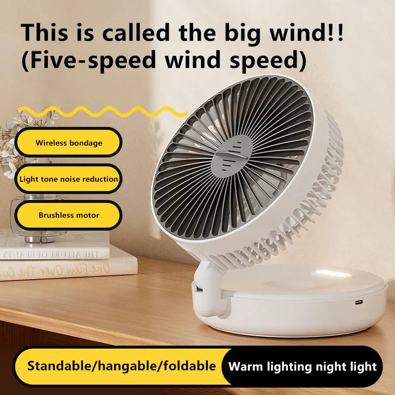 5000mAh 3 IN 1 Multifunctional Fan Foldable Rechargeable Wall Mounted Portable Fan Ultra Quiet High-Speed Air Circulation Fan