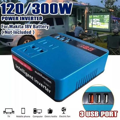 1Pcs 18V 20V To 220V Battery Inverter Multifunctional 120W Smart Transformer Household Dual Plug Outdoor Work Inverter