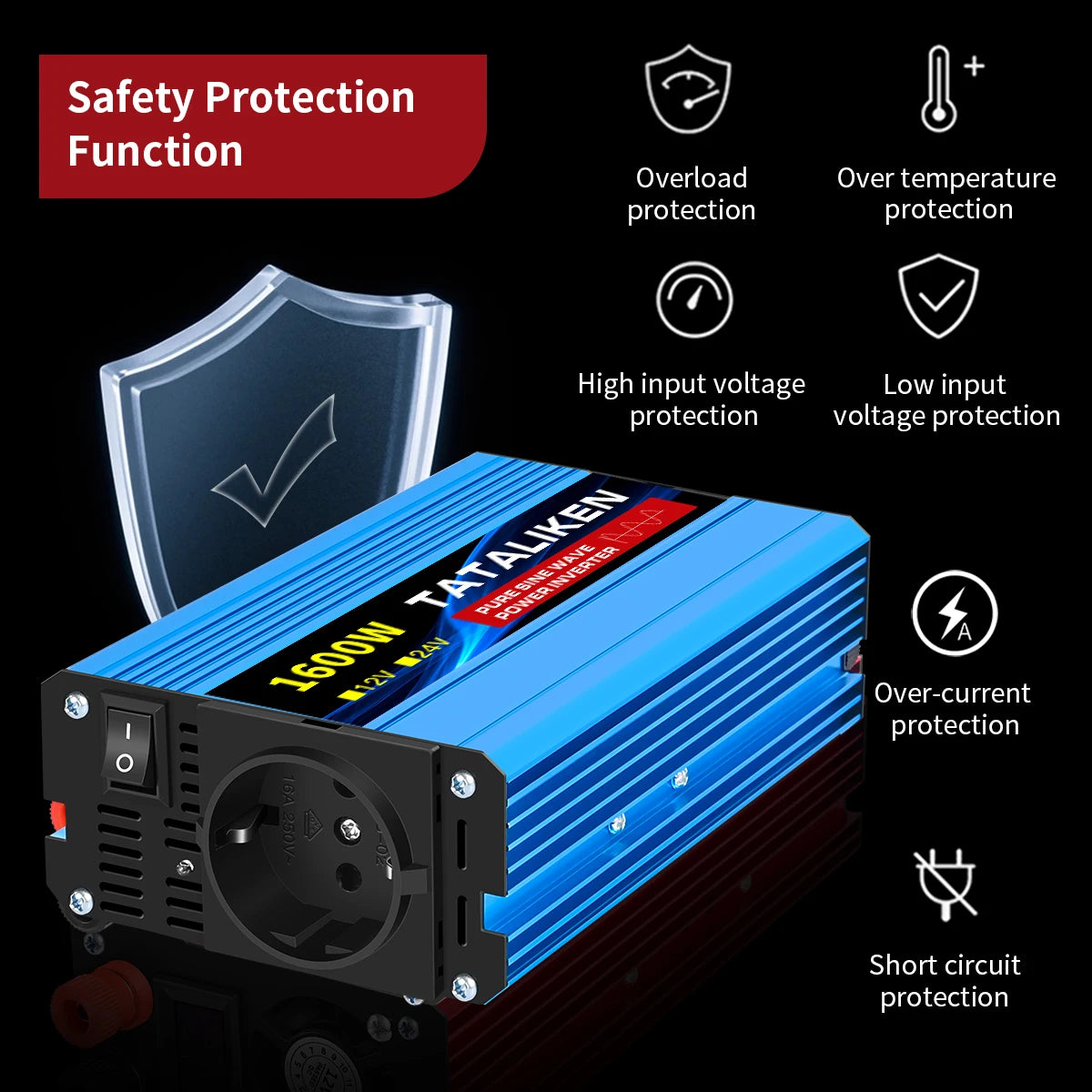 Pure Sine Wave Inverter 1000W-4000W DC 12V and 24V to AC 220V 50hz Power Inverter Charger  Adapter Universal Socket