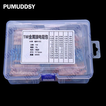 60Values 0.1R 100R 200R 1/2W 1W 2W 3W 1% Metal film resistors kit dip  300R 1K 2K 3K Resistor
