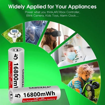 1.5V AA Lithium 🔋Battery 16800mWh Rechargeable Batteries with Charger - for RC Toys/Mouse/Fan/Game Controllers, 1200 Cycles