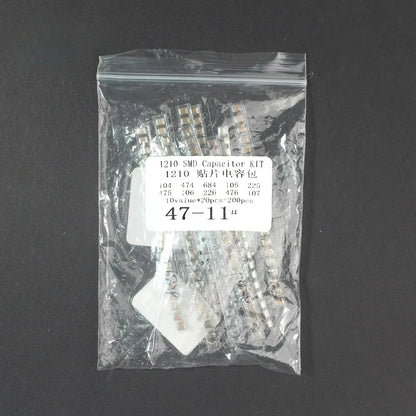 200pcs 1210 SMD Capacitor 6.3V 10V 16V 25V 50V 10 Kinds*20pcs Capacitors Pack 0.1UF 0.47UF 0.68UF 1UF 2.2UF 10UF 100UF