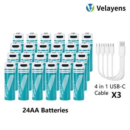 1.5V USB Rechargable Lithium Battery AA 2200mAh Actual Capacity Fast Charging 2000+ Charge Cycles Long-Lasting Power