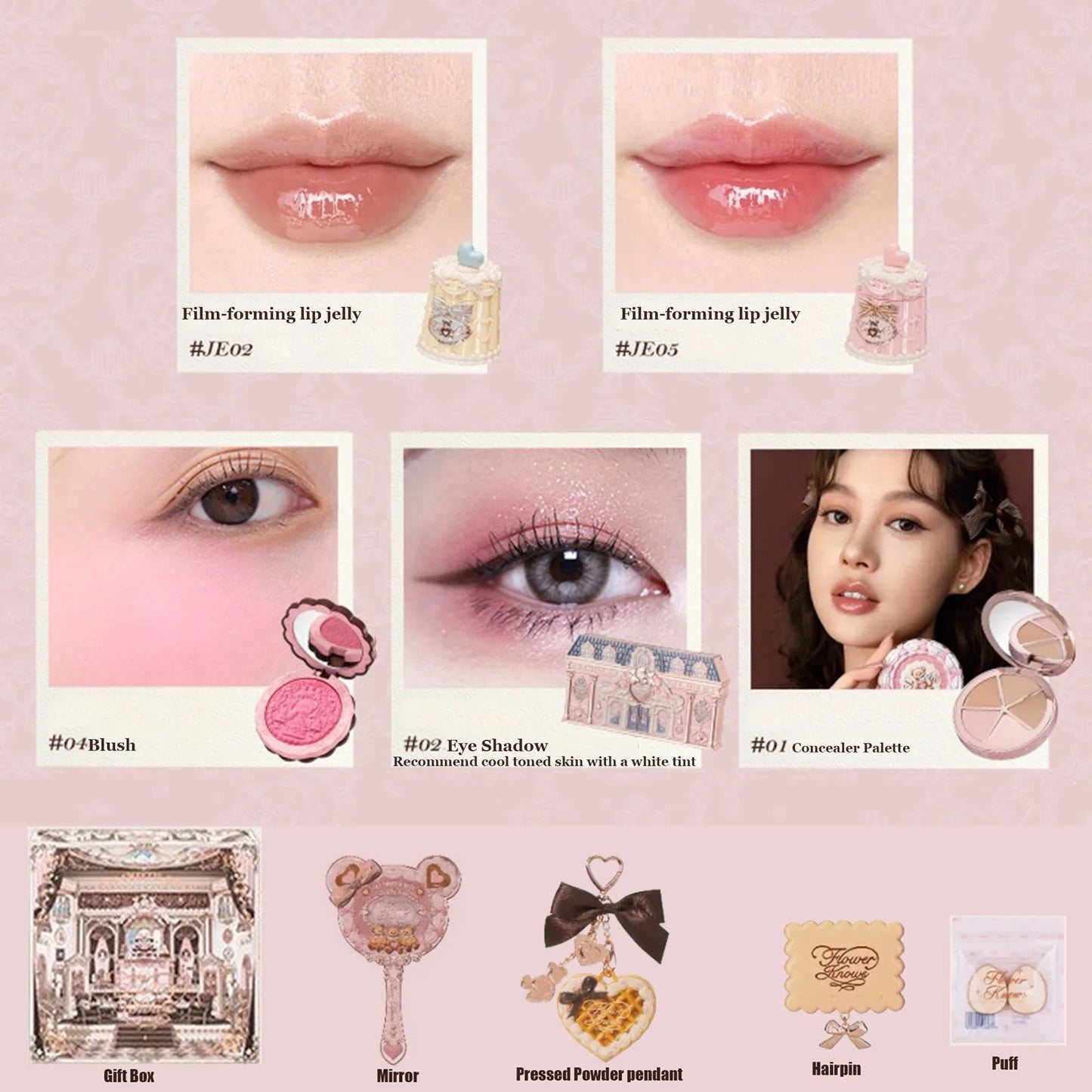 THE SWEETIE BEAR COLLECTION Makeup Gift Set All In Shimmer Eye Shadow Palette Blush Powder Lip Jelly Gift Box