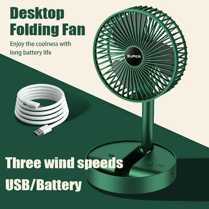 USB Charge Mini Foldable Extendable Fan Long Battery Portable Quiet Cool Fan for Dorm Home Office Indoor Desktop Cooling Gadget