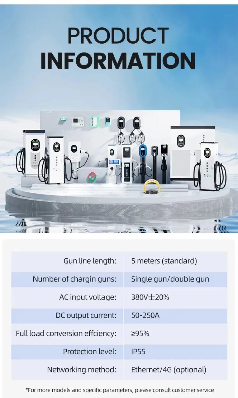 Customized 60kW Dual Gun DC Fast EV Charging Station, High Capacity Commercial EV Car Charger with Touch Screen & Card Swipe