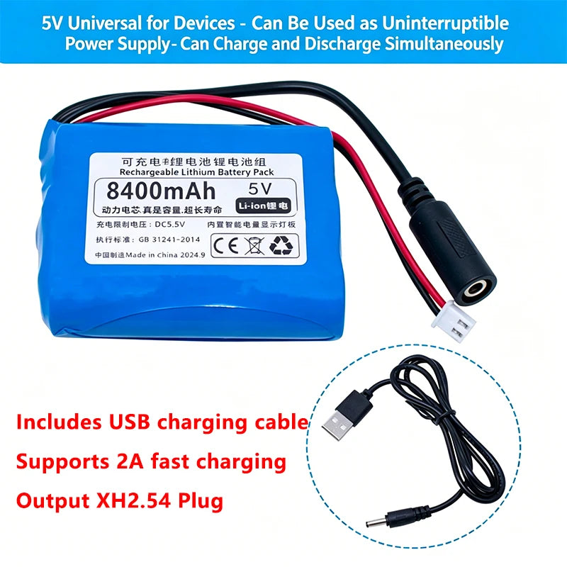 5V Rechargeable Lithium Battery Pack, 3000-11200mAh with 0-2A Output for Microcontroller & IoT Projects
