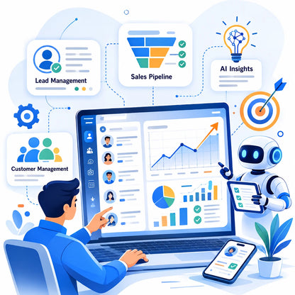 Modern AI-Powered CRM System Sales Automation Lead Nurturing Customer Tracking Business Growth Android MAC Linux Internet Stock