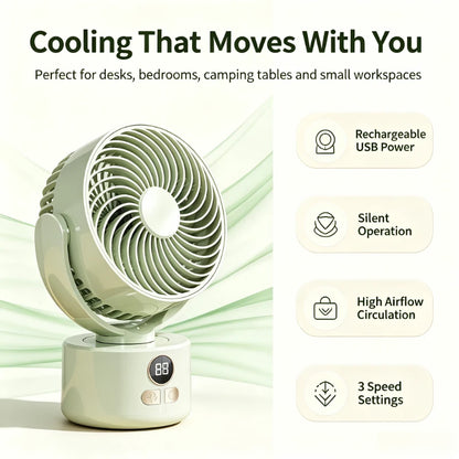 USB Rechargeable Quiet Oscillating Fan Long Battery Life High Airflow Camping Circulator for Home Office Use