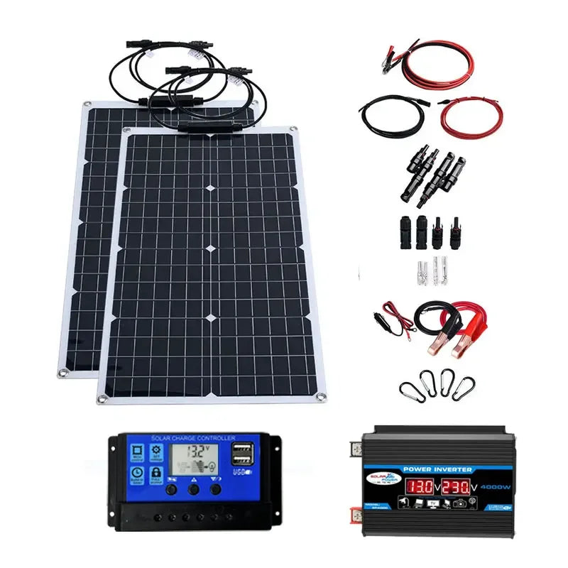 2000W All-in-One Solar Kit | 4000-6000W Inverter & Flexible Panel | 110V/220V Output for Home, Camping, Off-Grid Power