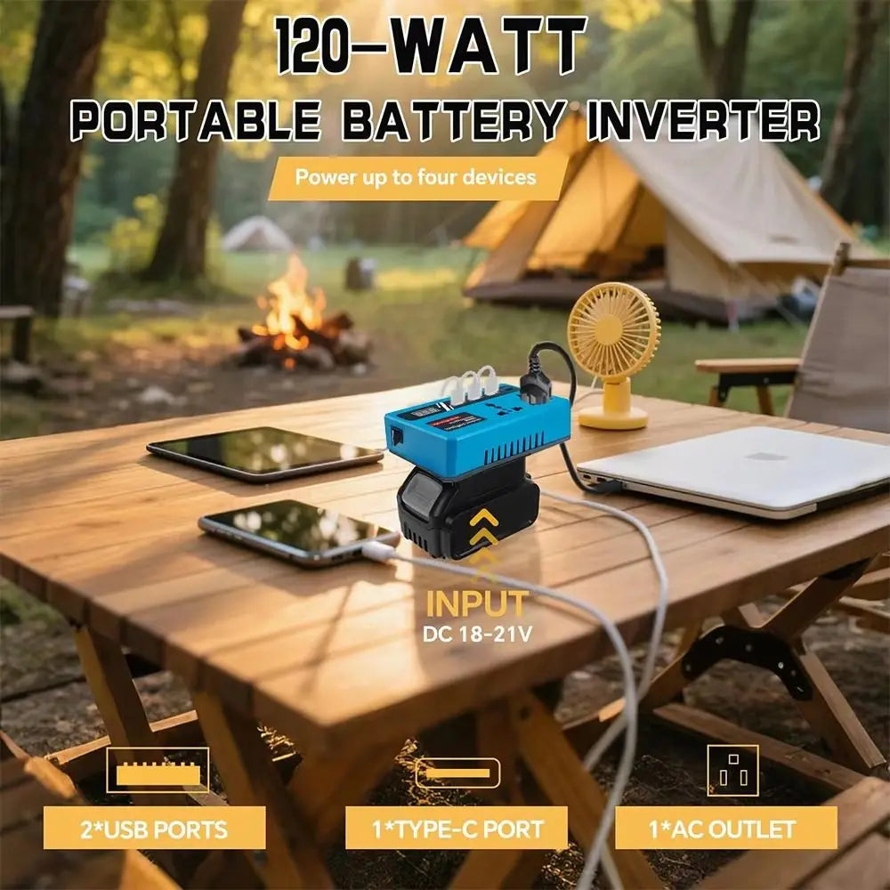 1Pcs 18v 20v To 220v Battery Inverter Multifunctional with 4 USB LED Socket Smart Transformer Household 120W