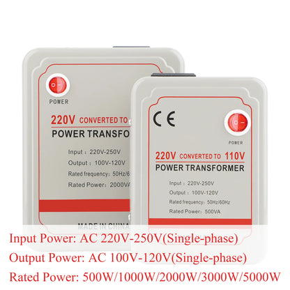 500W Step Down Voltage Converter 220V to 110V with Overload Protection AC Transformer for US 100-120V Home Appliances