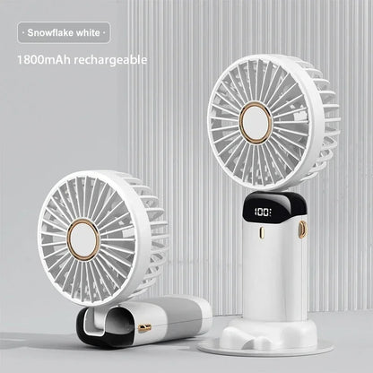 Rechargeable Personal Fan with Digital Display, Foldable Neck or Desk Design, 5-Speed Airflow and Phone Stand for Summer
