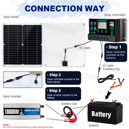 10000W Solar Power Complete Kit 12V To 220V Inverter100A Controller 300W Panel System for Home/RV/Camping  Full House Generator