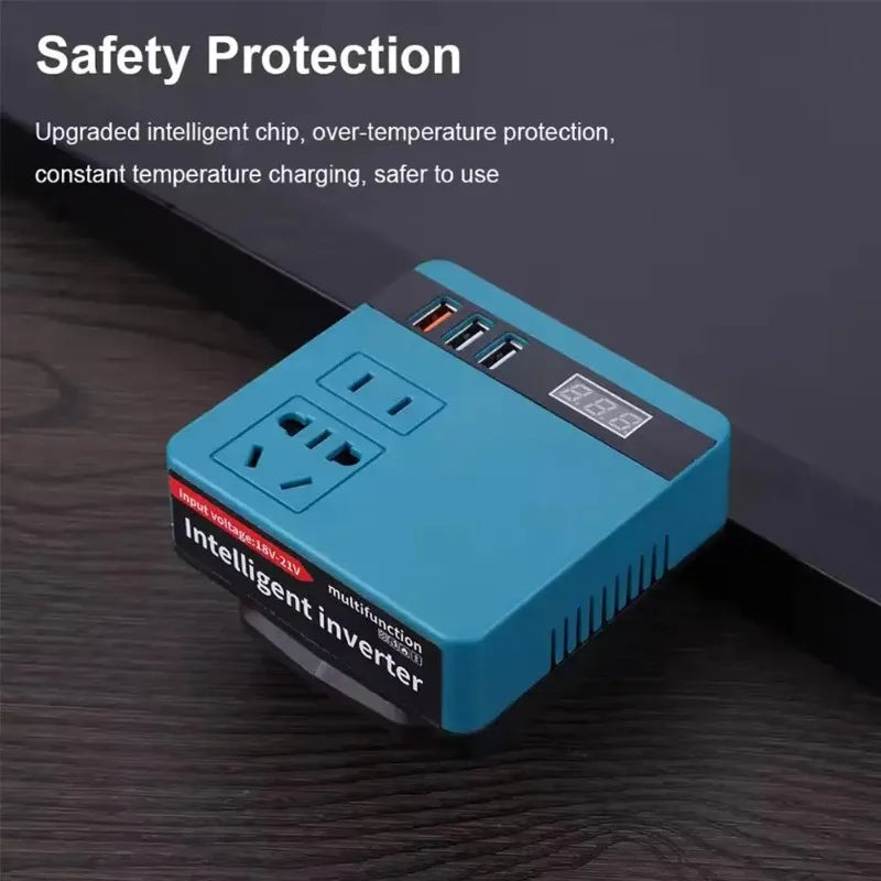 120W Output Smart Transformer 18V/20V–220V Compatible for Makita Dual-outlet Battery-powered Inverters Use for Home and Outdoor