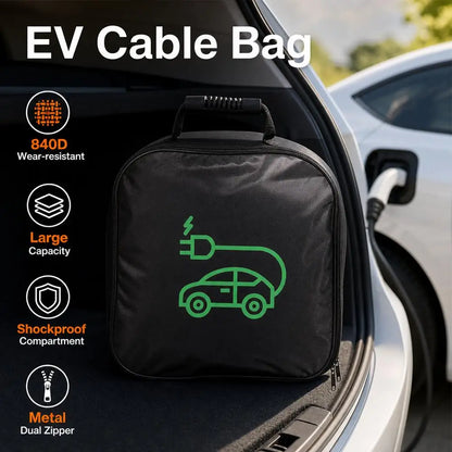 1pc Portable Waterproof EV Charger Storage Bag with Handle, Electric Vehicle Charging Cable Organizer for Outdoor Driving