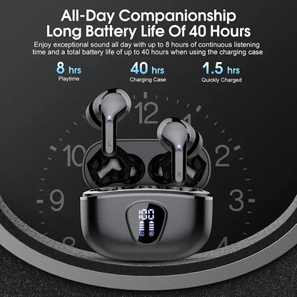 Wireless Earbuds BT5.3 Headphones HiFi Stereo EarBuds with ENC Noise Cancelling Mic 48H LED Display IP7 Waterproof Earphones