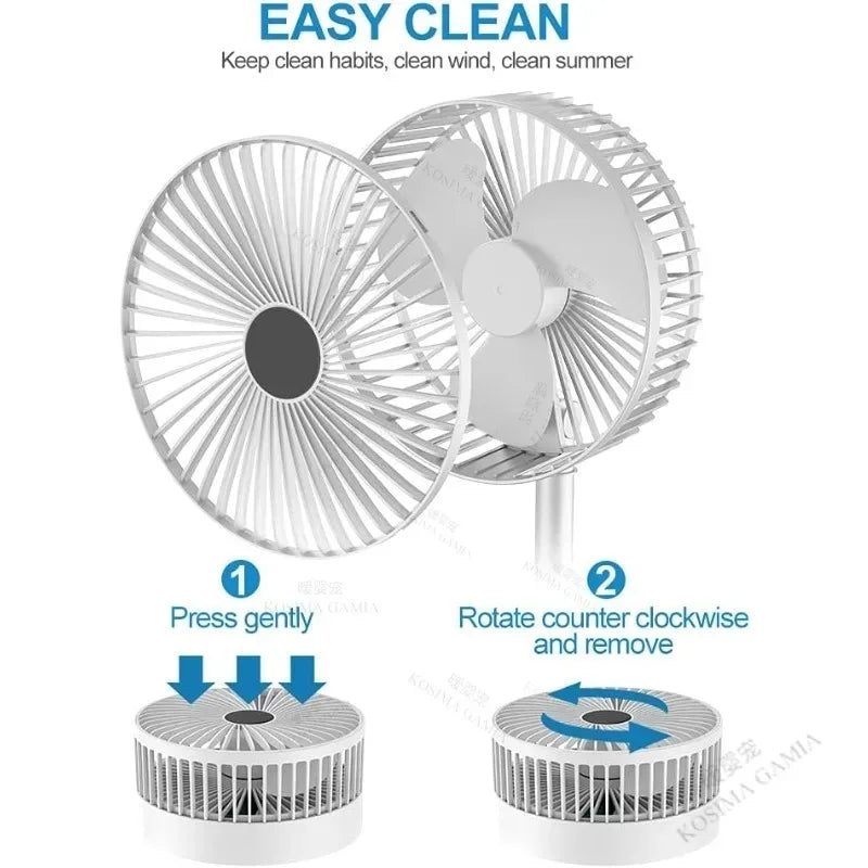 USB Charge Mini Foldable Extendable Fan Long Battery Portable Quiet Cool Fan for Dorm Home Office Indoor Desktop Cooling Gadget