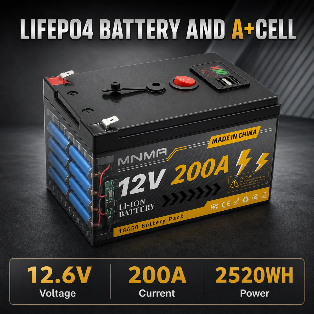200000mAh 12V LiFePO4 Lithium Battery 4000+ Deep Cycles, for UPS, Kayak Fish Finder, Solar Panel, Power Wheels Toys, Scooter