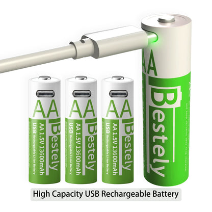 New 1.5V AA 13600mAh+AAA 6800mAh Rechargeable Lithium Batteries Long Lasting USB Li-ion Battery 2000 Cycles with USB- C Cables